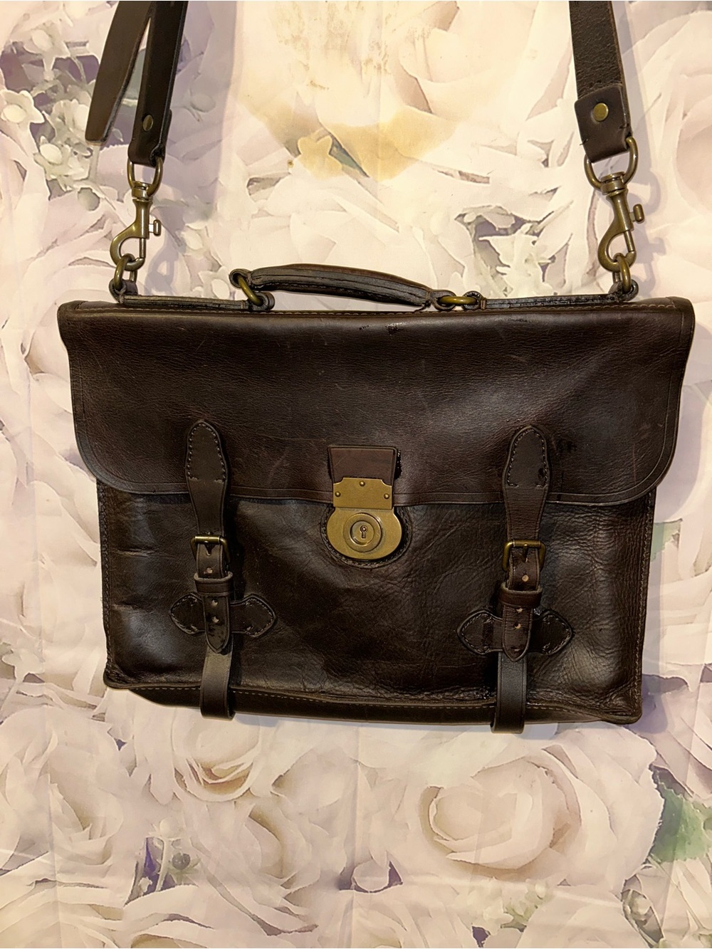 Vintage FOSSIL WESTCHESTER Burnished Leather Briefcase / Messenger Bag Rare!!